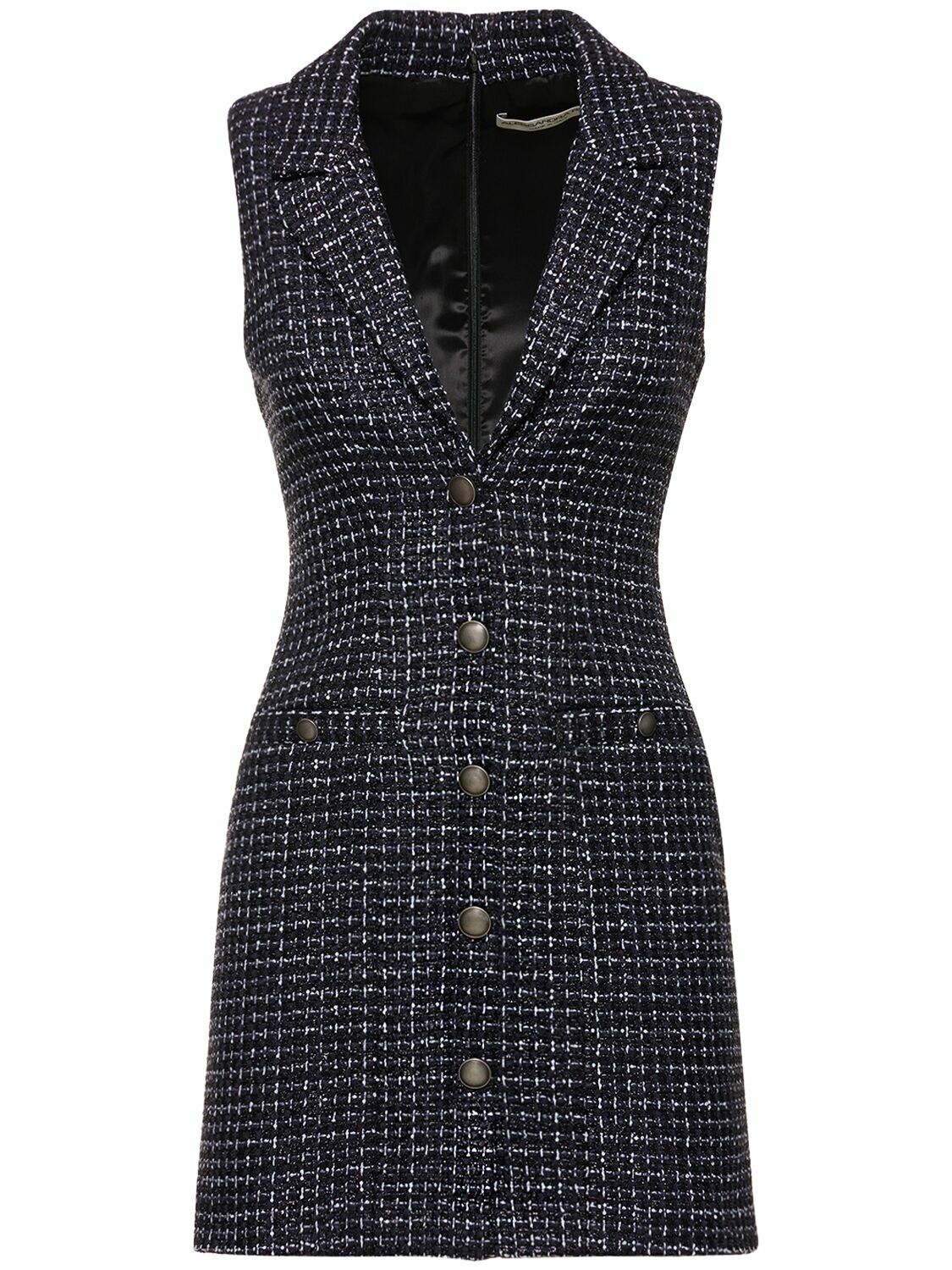 knee length dresses for ladies MONA Sleeveless Tweed Mini dress with gold buttons