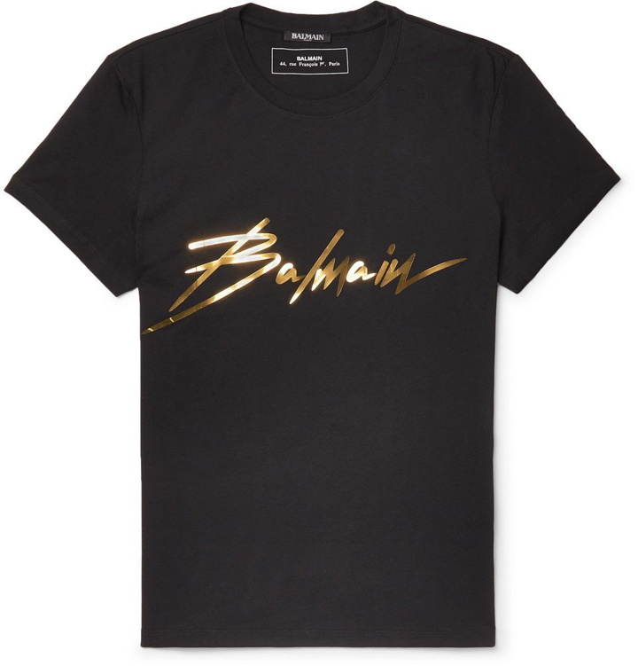 Photo: Balmain - Metallic Logo-Print Cotton-Jersey T-Shirt - Men - Black