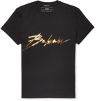 Balmain - Metallic Logo-Print Cotton-Jersey T-Shirt - Men - Black