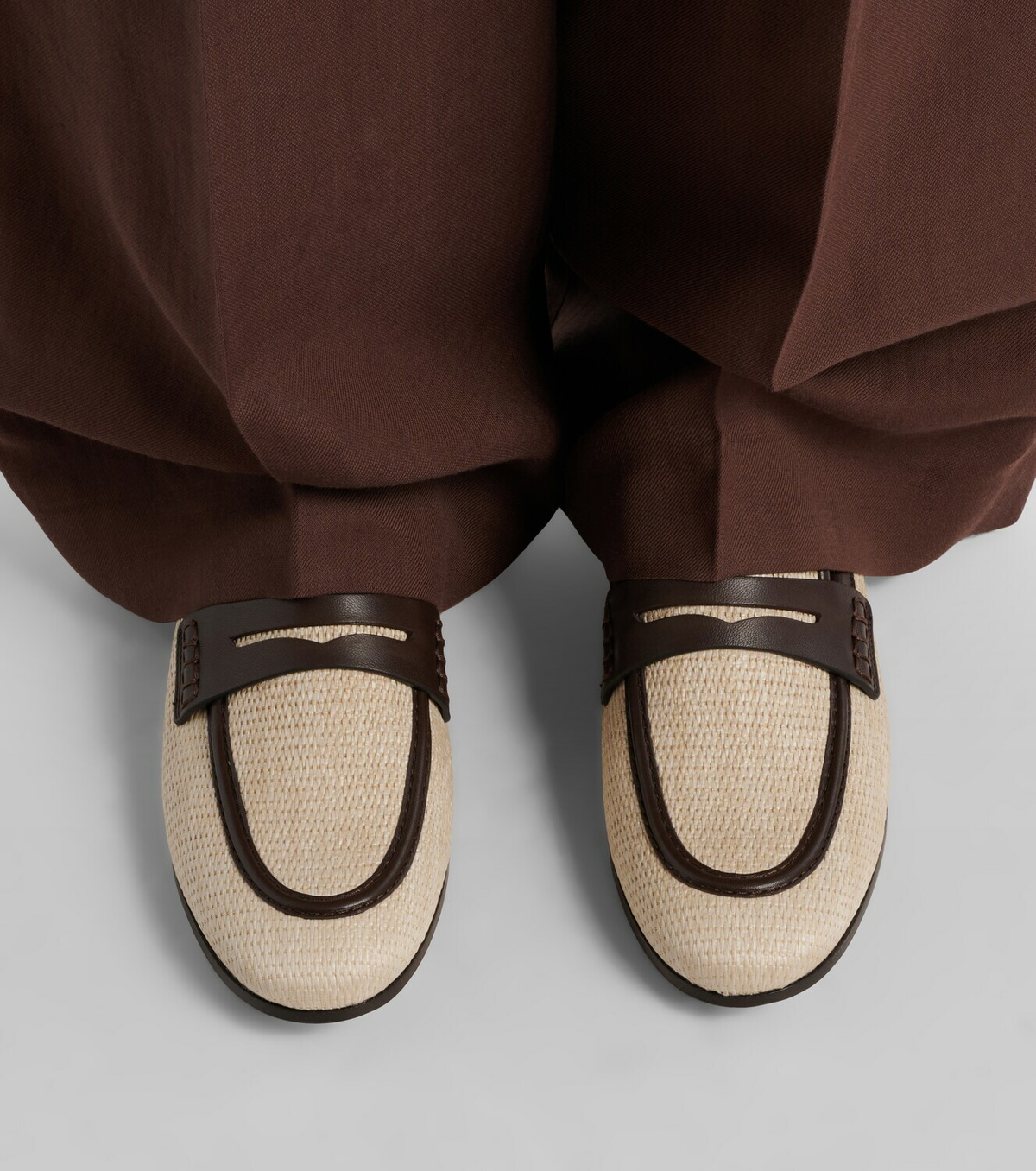 Brunello Cucinelli Woven leather-trimmed penny loafers