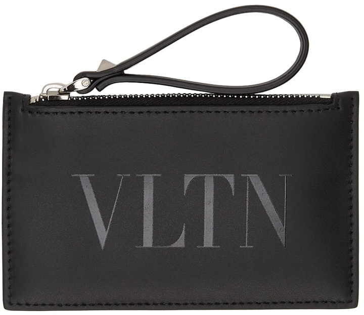 Photo: Valentino Garavani Black 'VLTN' Zip Card Holder