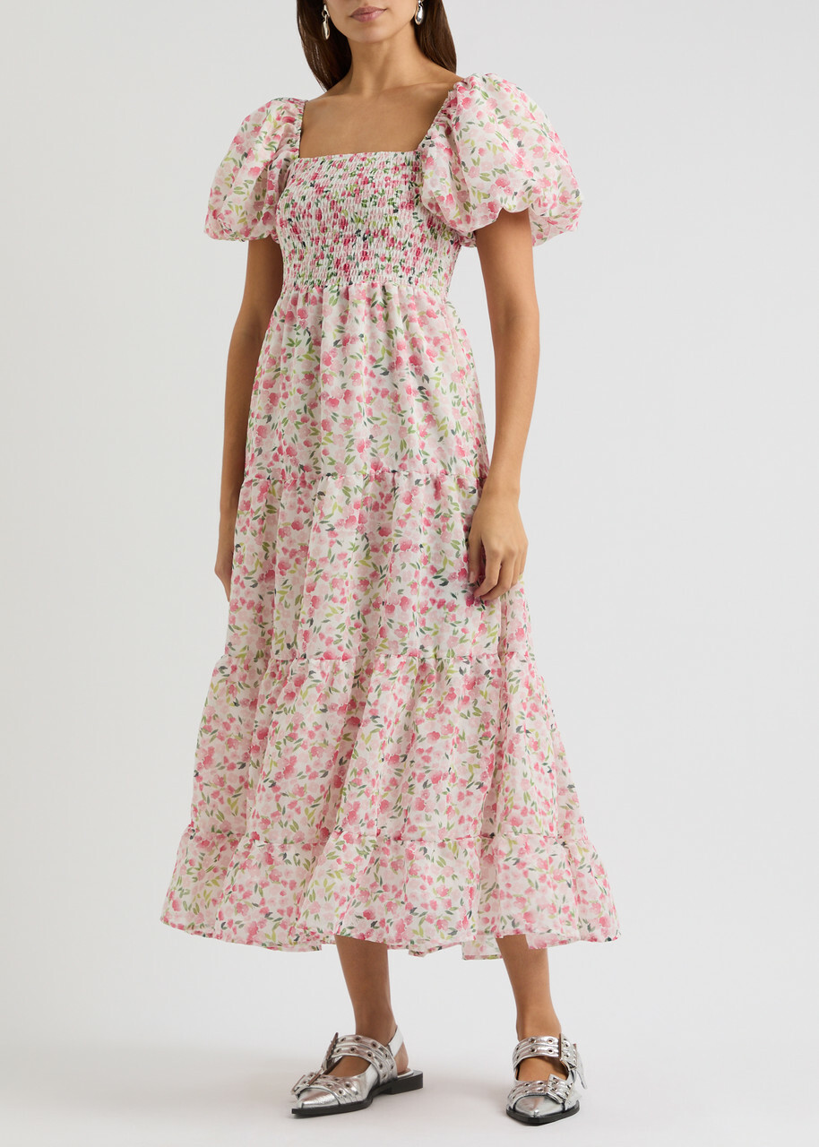 Sister Jane Wild Hearts Floral-print Organza Midi Dress Pink