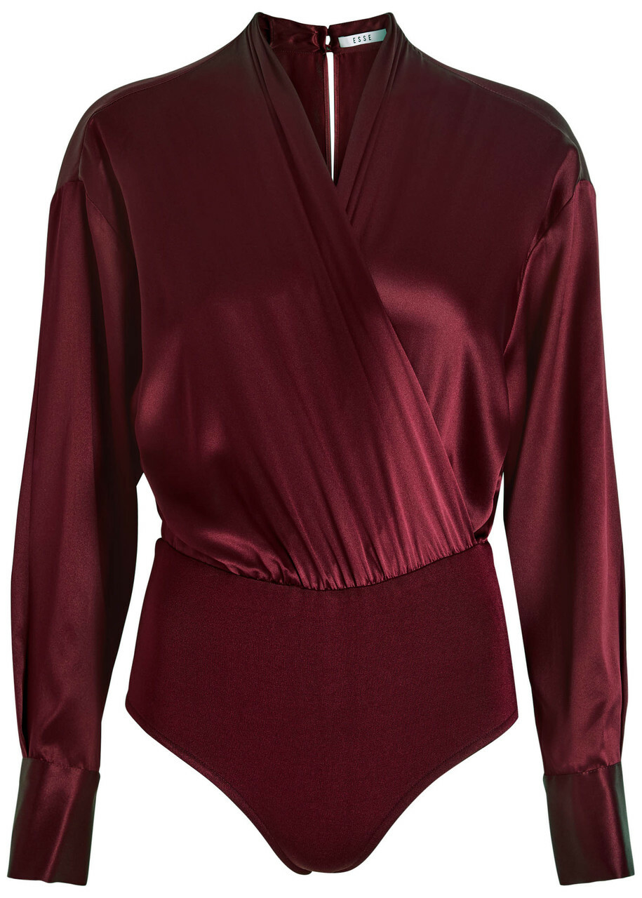 Esse Studios Illi Wrap-effect Silk Bodysuit Burgundy