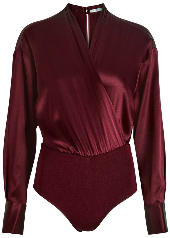 Photo: Esse Studios Illi Wrap-effect Silk Bodysuit Burgundy