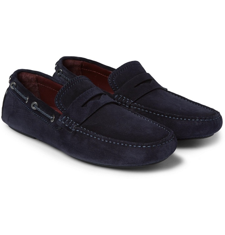 Photo: BRIONI - Leather-Trimmed Suede Driving Shoes - Blue