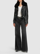 BLUMARINE - Belted Leather Jacket W/ Fur Collar