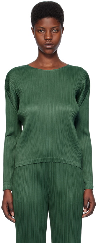 Photo: Pleats Please Issey Miyake Green Monthly Colors December Long Sleeve T-Shirt