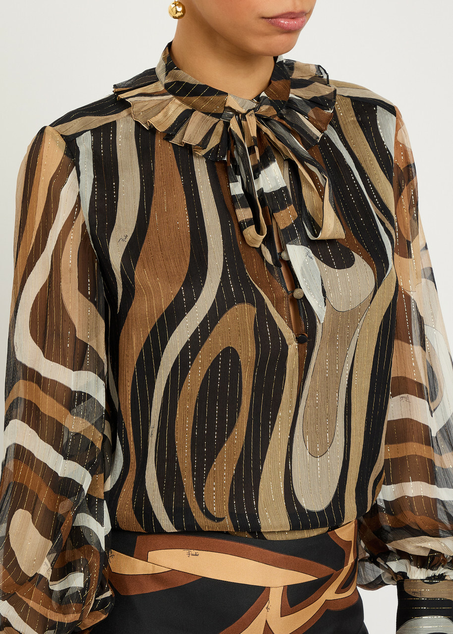 Pucci Patterned Silk-chiffon Blouse Black