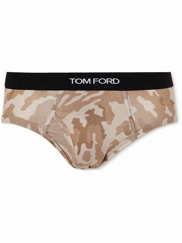 Photo: TOM FORD - Camouflage-Print Stretch-Cotton Briefs - Neutrals