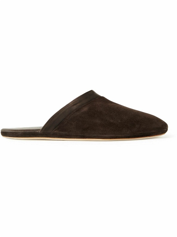 Photo: John Lobb - Knighton Leather-Trimmed Suede Slippers - Brown
