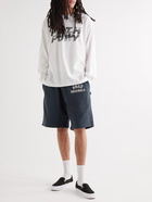 Neighborhood - Wide-Leg Logo-Flocked Cotton-Jersey Drawstring Shorts - Gray