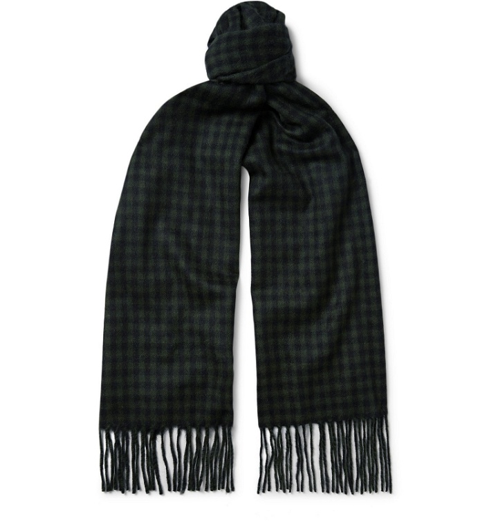 Photo: A.P.C. - Fringed Checked Wool and Angora-Blend Scarf - Green