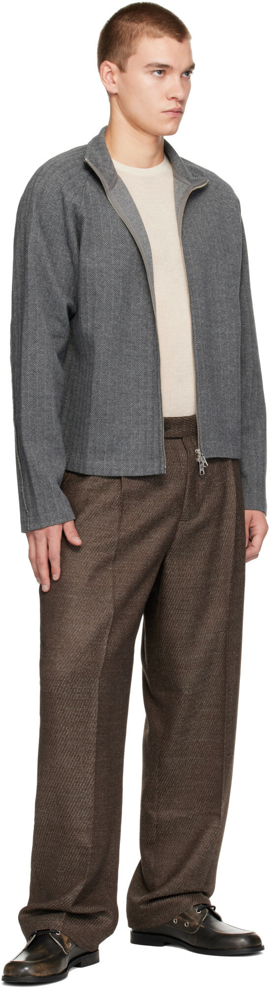 mfpen Gray Leisure Zip Up Sweater