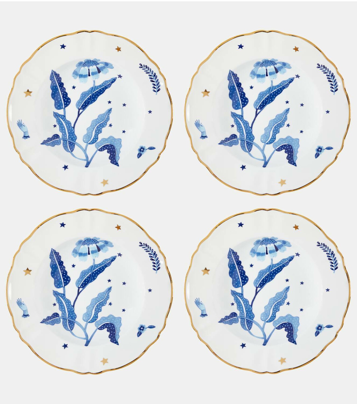 Bitossi Marino set of 4 porcelain soup plates
