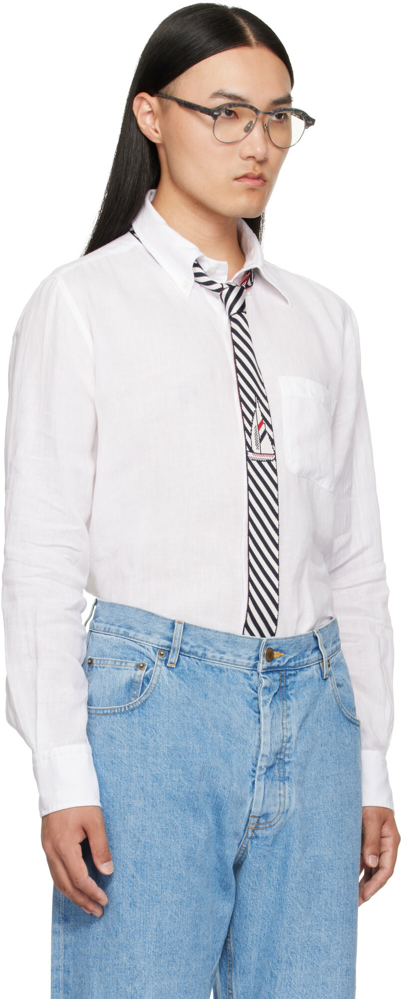 Thom Browne White Linen 4-Bar Shirt