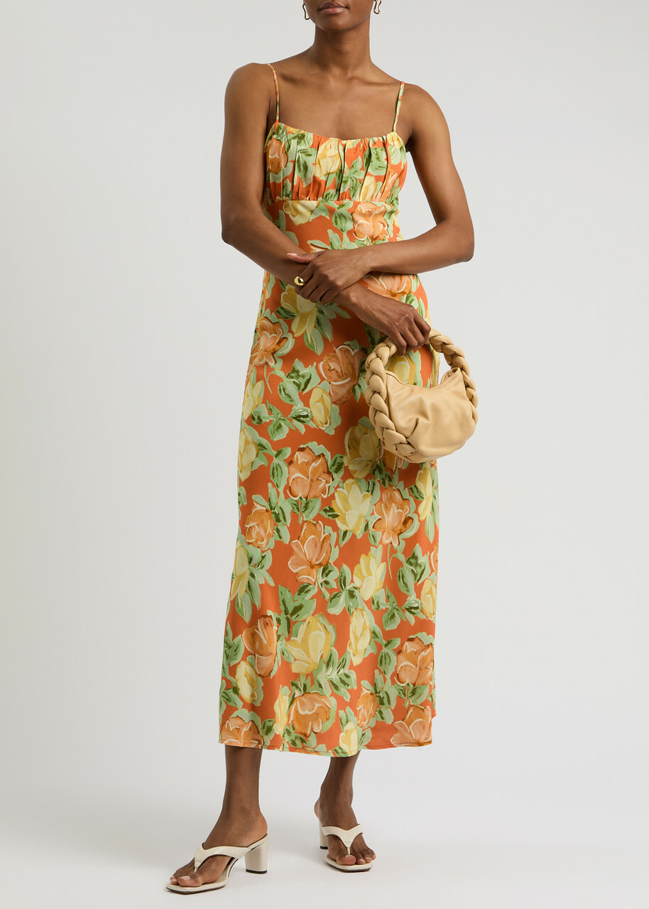 Kitri Velma Floral-print Maxi Dress Orange