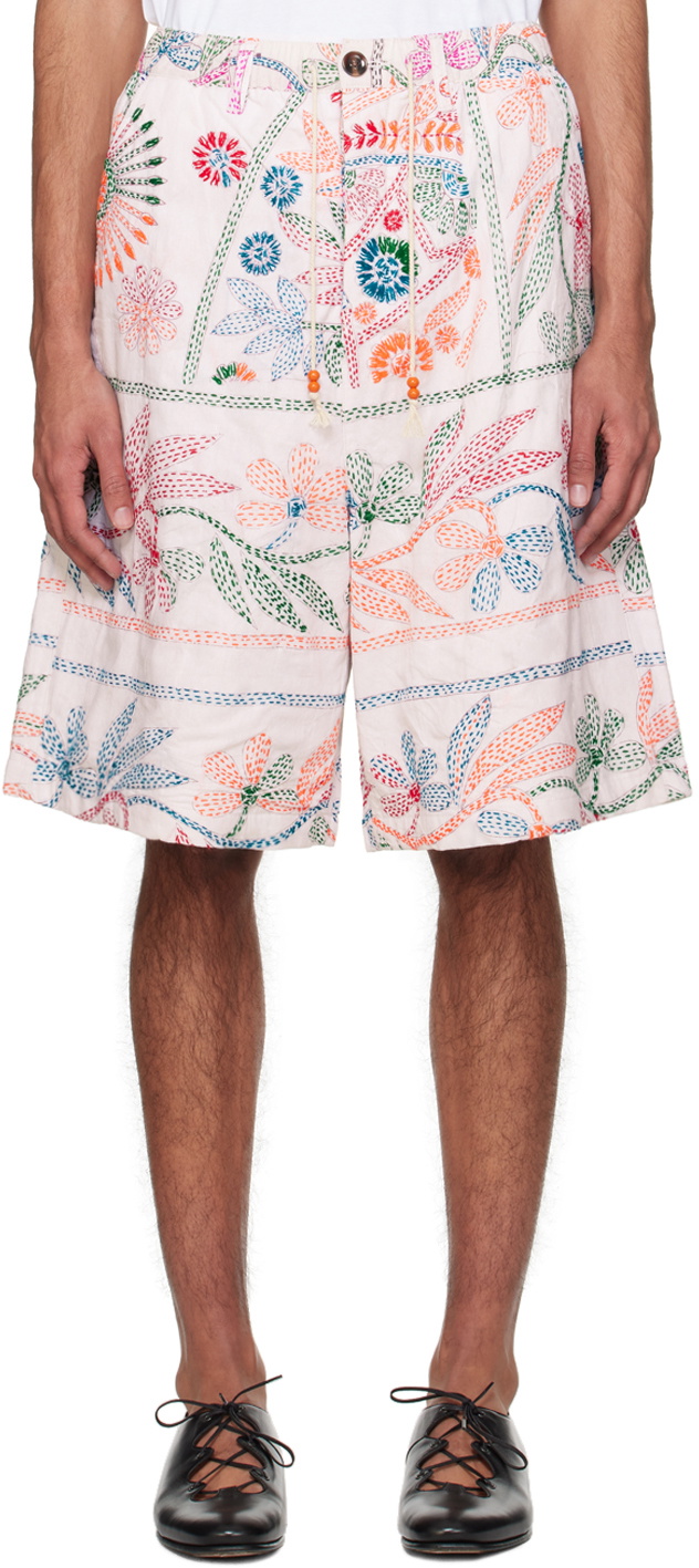 Glass Cypress Off-White Embroidered Shorts