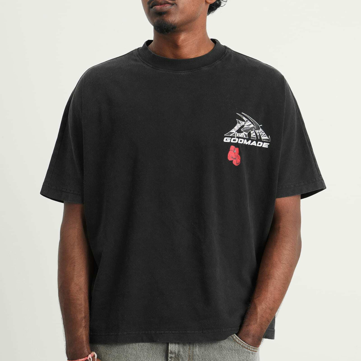 God Made Men's GM Logo Wrapped T-Shirt in Washed Black
