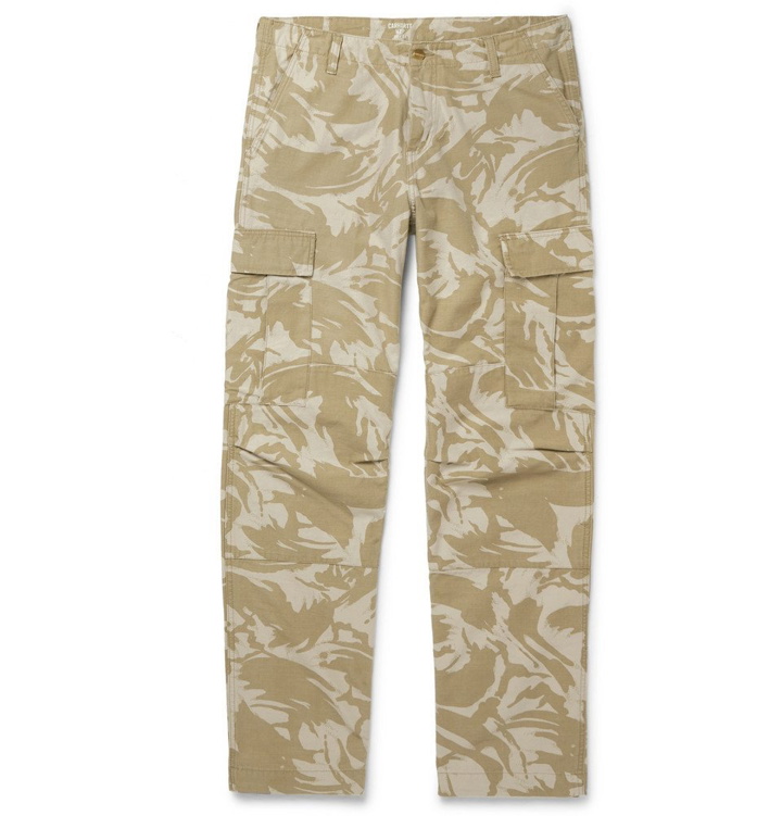 Photo: Carhartt WIP - Camouflage-Print Cotton-Canvas Cargo Trousers - Beige
