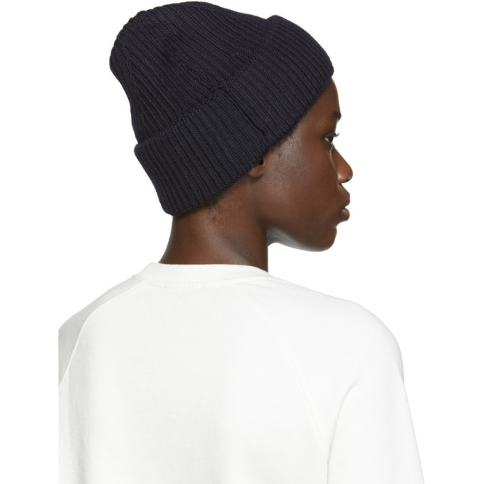 Maison Kitsune Navy Ribbed Tricolor Fox Patch Beanie Maison Kitsune