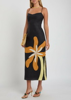 Cala DE LA Cruz Paloma Floral-print Linen Midi Dress Black