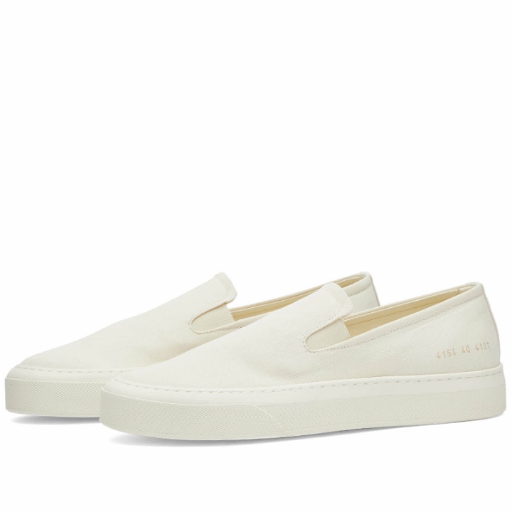 Photo: Woman by Common Projects Women's Slip on Canvas Sneakers in Off White