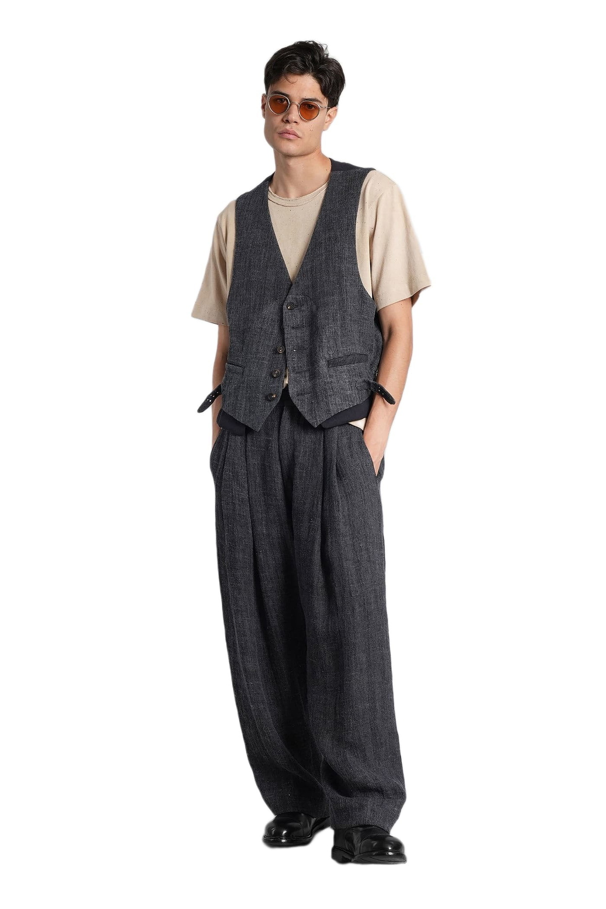 Ziggy Chen Vest In Blue Linen