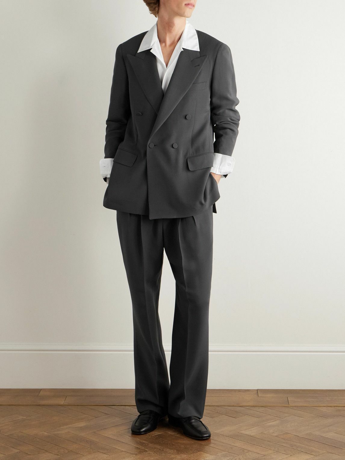 UMIT BENAN - Richard Double-Breasted Silk and Wool-Blend Blazer - Gray