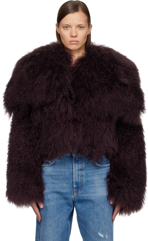 Photo: The Attico Burgundy Shearling Bomber Jacket
