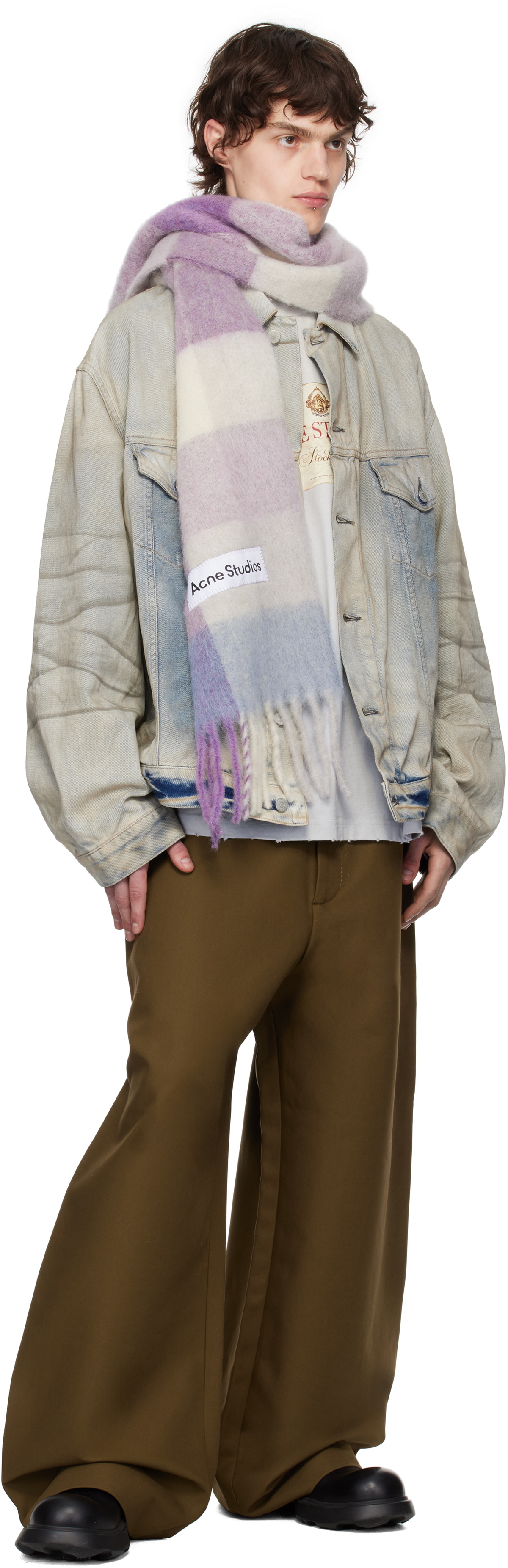 ★人気★ Acne Studios Mohair Check Scarf Lilac White Acne Studios - Mohair checked scarf - Lilac/white
