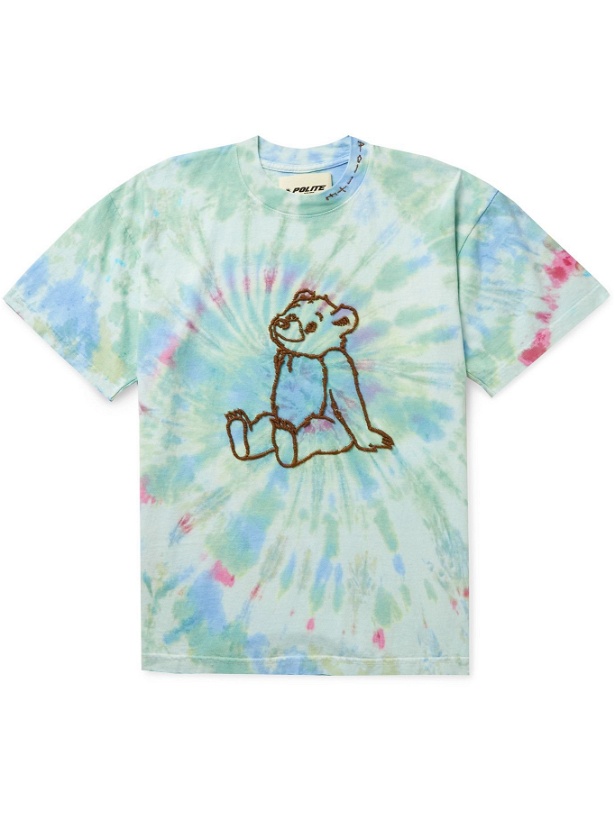 Photo: POLITE WORLDWIDE® - Embroidered Tie-Dyed Cotton-Jersey T-Shirt - Green