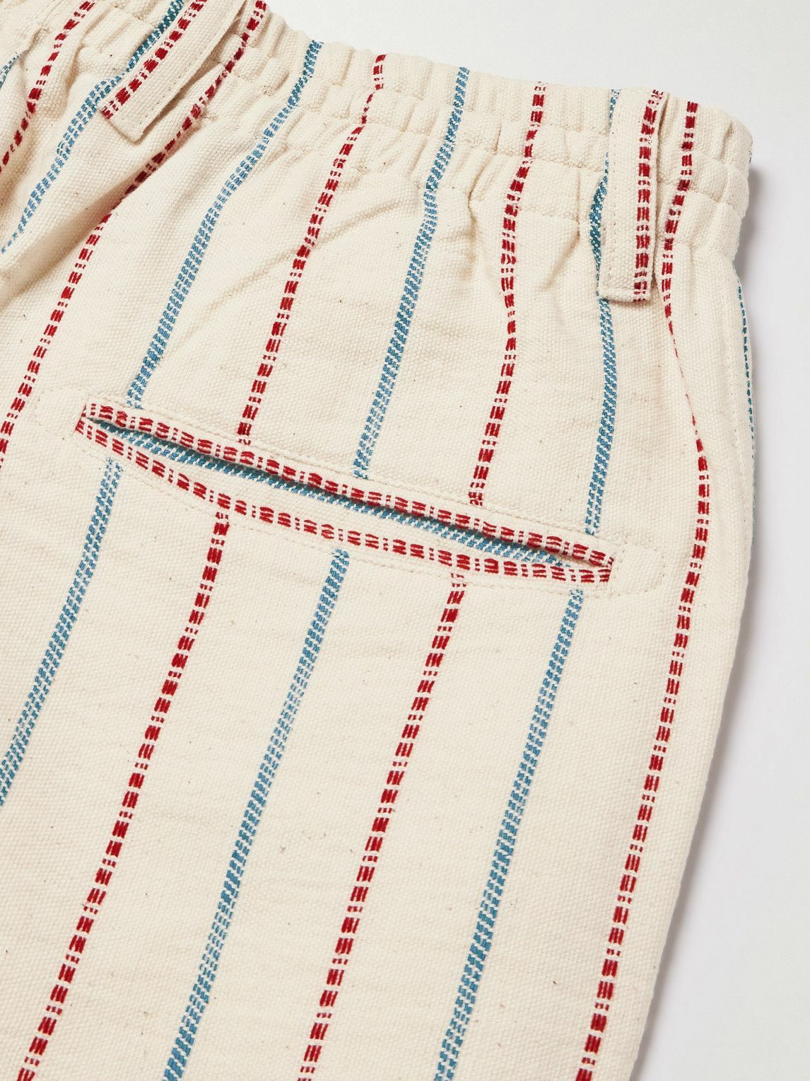 Kardo - Striped Straight-Leg Cotton-Canvas Drawstring Trousers - Green