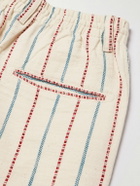 Kardo - Striped Straight-Leg Cotton-Canvas Drawstring Trousers - Green