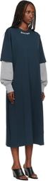 Palm Angels Navy Curved Logo Layered Maxi Dress