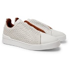 Ermenegildo Zegna - Triple Stitch Pelle Tessuta Leather Slip-On Sneakers - Men - Off-white