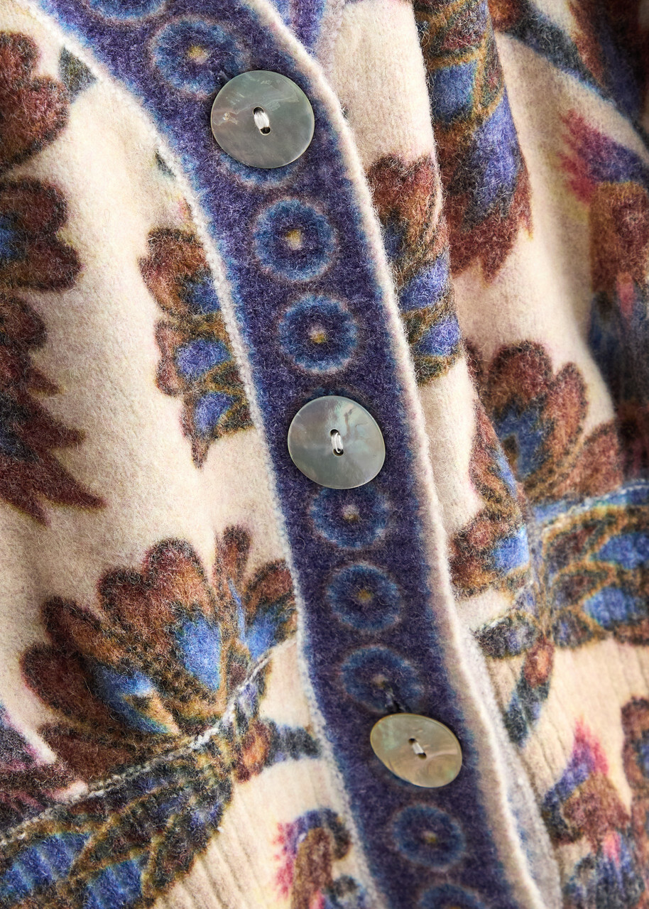 Farm Rio Ainika Floral Wool-blend Cardigan Cream