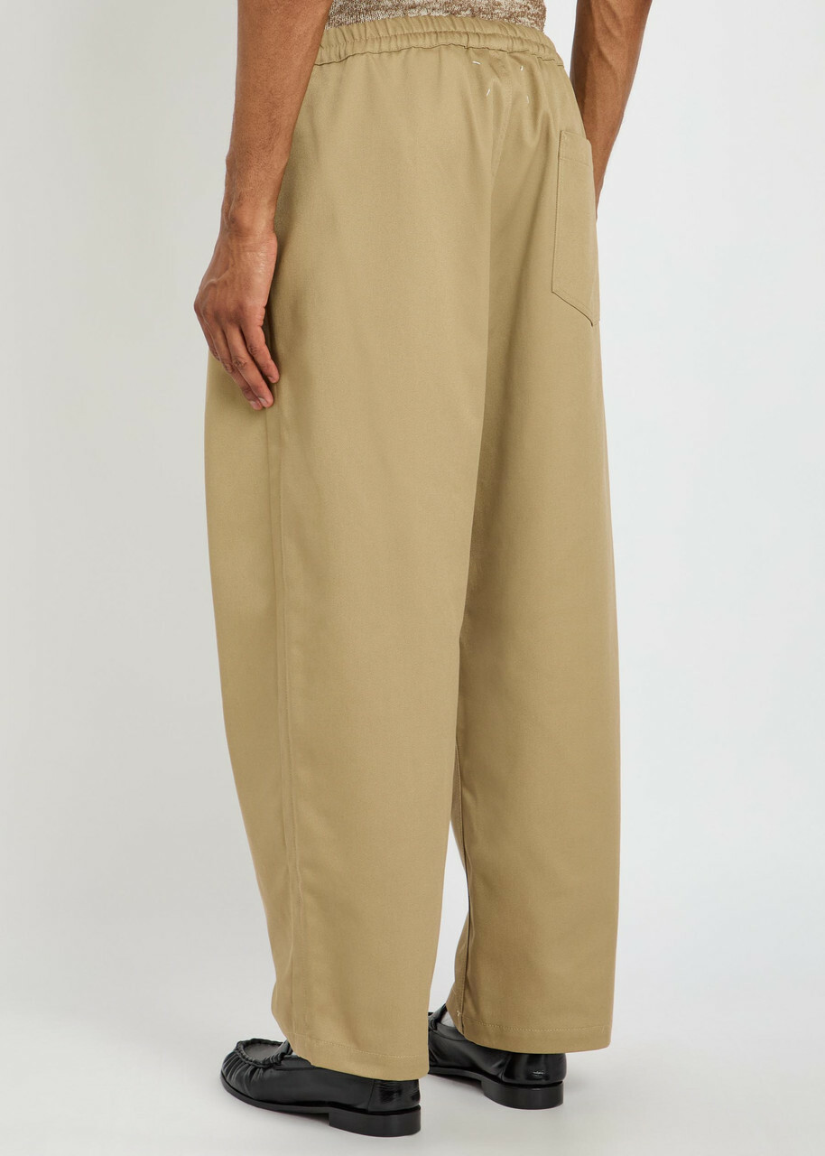 Maison Margiela Pleated Wide-leg Twill Cropped Trousers Beige