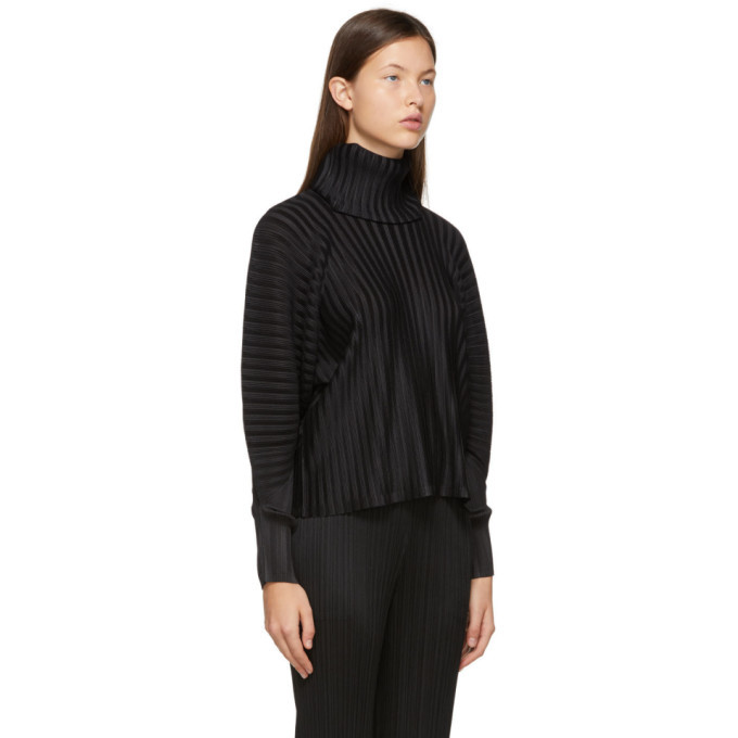 Pleats Please Issey Miyake Black Rib Pleats Wide Sweater Pleats