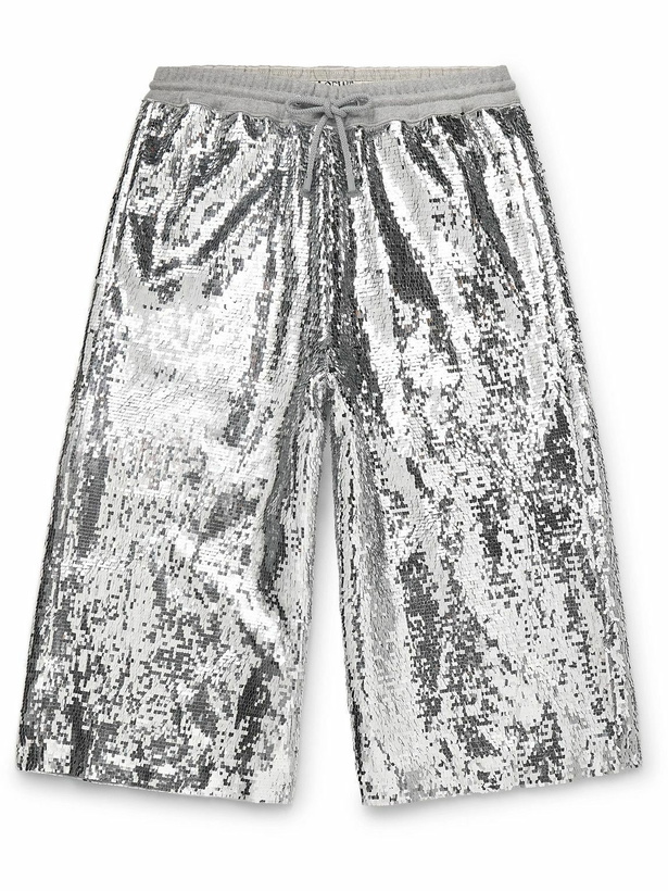 Photo: LOEWE - Paula's Ibiza Straight-Leg Paillette-Embellished Cotton-Blend Drawstring Shorts - Gray