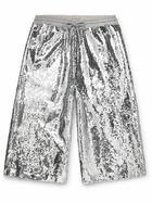 LOEWE - Paula's Ibiza Straight-Leg Paillette-Embellished Cotton-Blend Drawstring Shorts - Gray