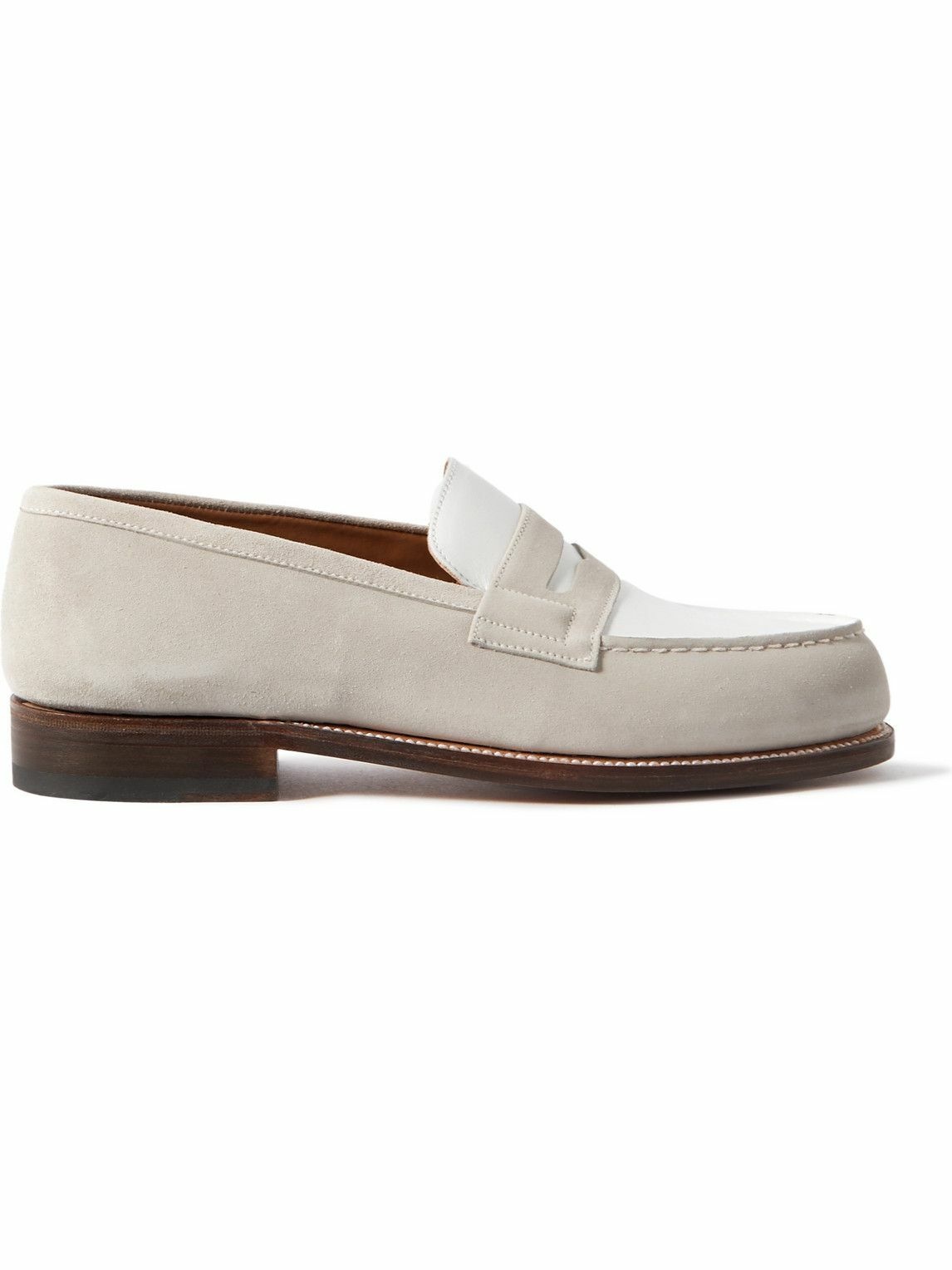 Photo: J.M. Weston - 180 Leather-Trimmed Suede Loafers - Neutrals
