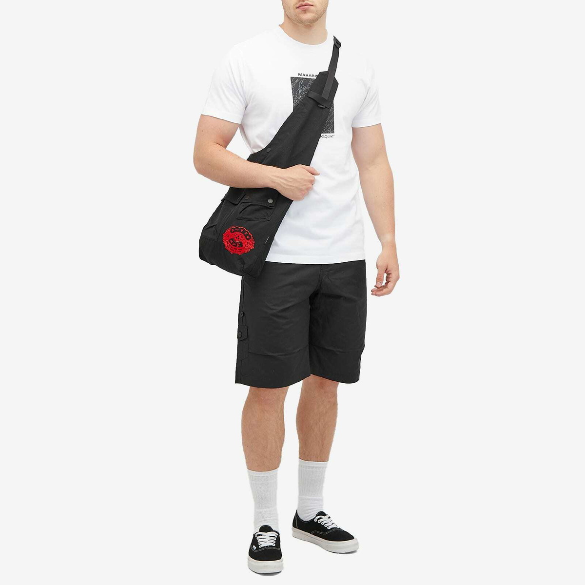 END. x Maharishi Men's 23Rd Seal Embroidered Sling Bag in Black 