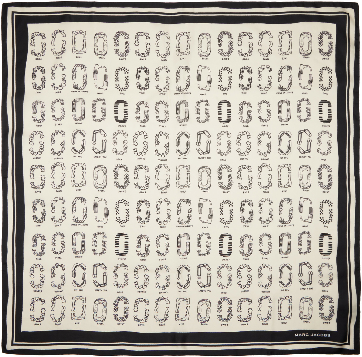 Marc Jacobs Off-White & Black J Marc Square Scarf
