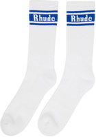 Rhude White & Blue Stripe Logo Socks