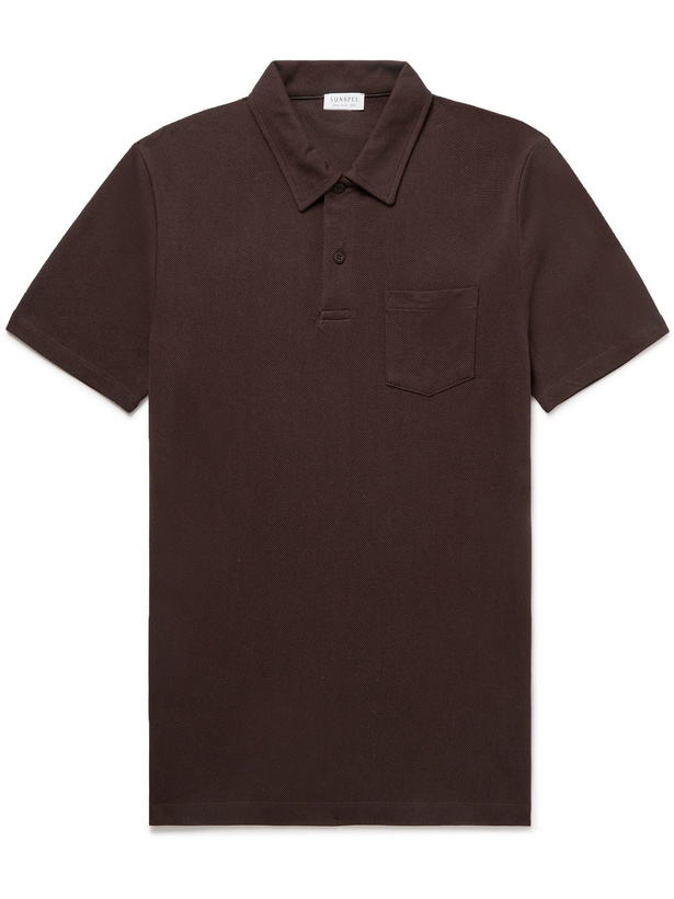 Photo: Sunspel - Riviera Slim-Fit Cotton-Mesh Polo Shirt - Brown