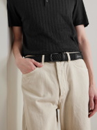 Anderson's - 3.5cm Leather-Trimmed Woven Elastic Belt - Black