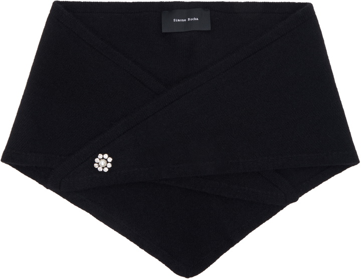 Photo: Simone Rocha Black Embellished Cashmere Neckerchief Scarf