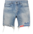 John Elliott - Bozeman Wide-Leg Distressed Denim Shorts - Blue