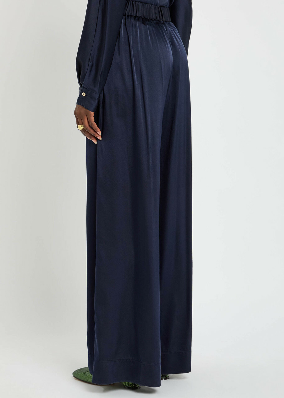 Forte_forte Pleated Stretch-silk Trousers Dark Blue
