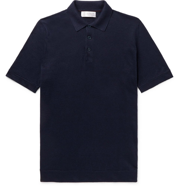 Photo: Brunello Cucinelli - Slim-Fit Cotton and Linen-Blend Polo Shirt - Storm blue